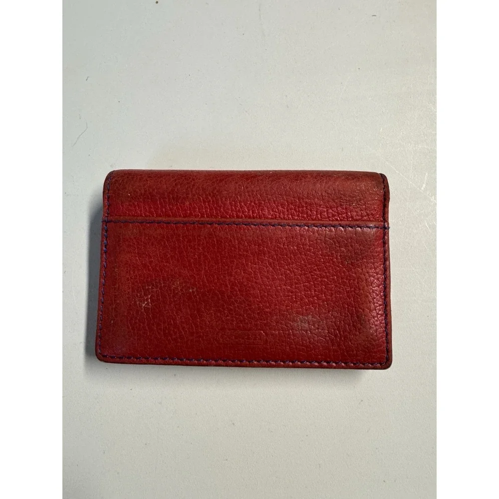 Vintage Coach Compact Wallet Red Leather Colorblock Blue Card Holder Coin Pouch
